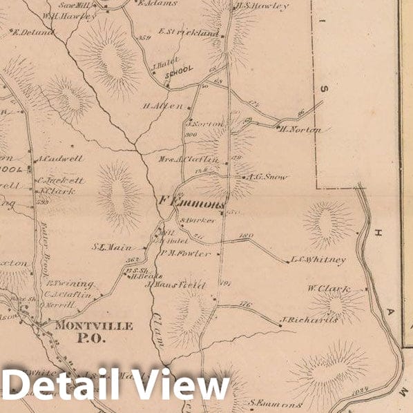 Historic Map : County Atlas of Berkshire County, Sandisfield 1876 , Vintage Wall Art