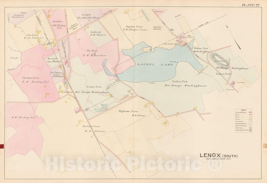 Historic Map : Atlas of Berkshire County Massachusetts, Lenox 1904 Plate 022 , Vintage Wall Art