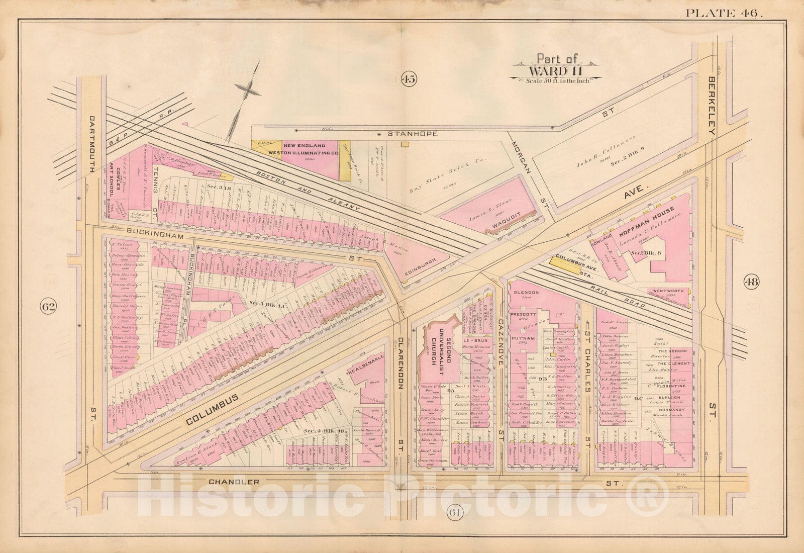 Historic Map : Atlas City of Boston, City Proper, Vol. 2, Boston 1888 Plate 046 , Vintage Wall Art