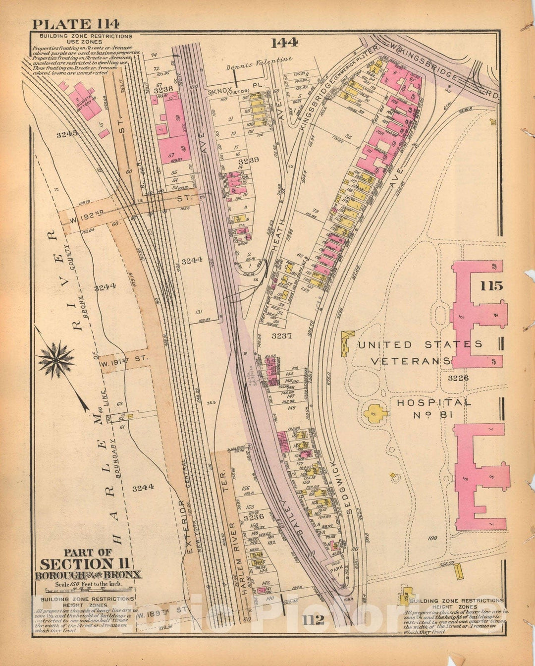 Historic Map : Borough of The Bronx, Sections 9-13, The Bronx 1928 Plate 114 , Vintage Wall Art