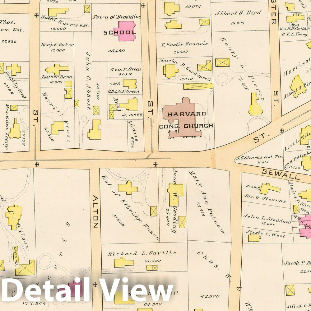 Historic Map : Atlas Town of Brookline, Brookline 1888 Plate F , Vintage Wall Art