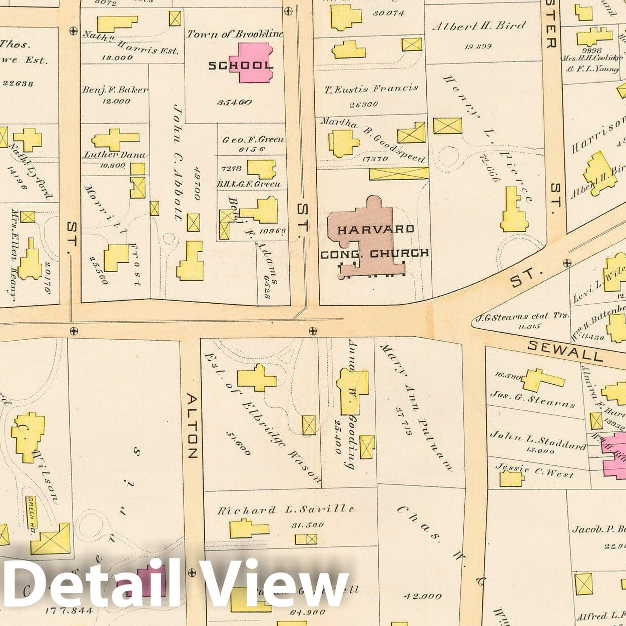Historic Map : Atlas Town of Brookline, Brookline 1888 Plate F , Vintage Wall Art