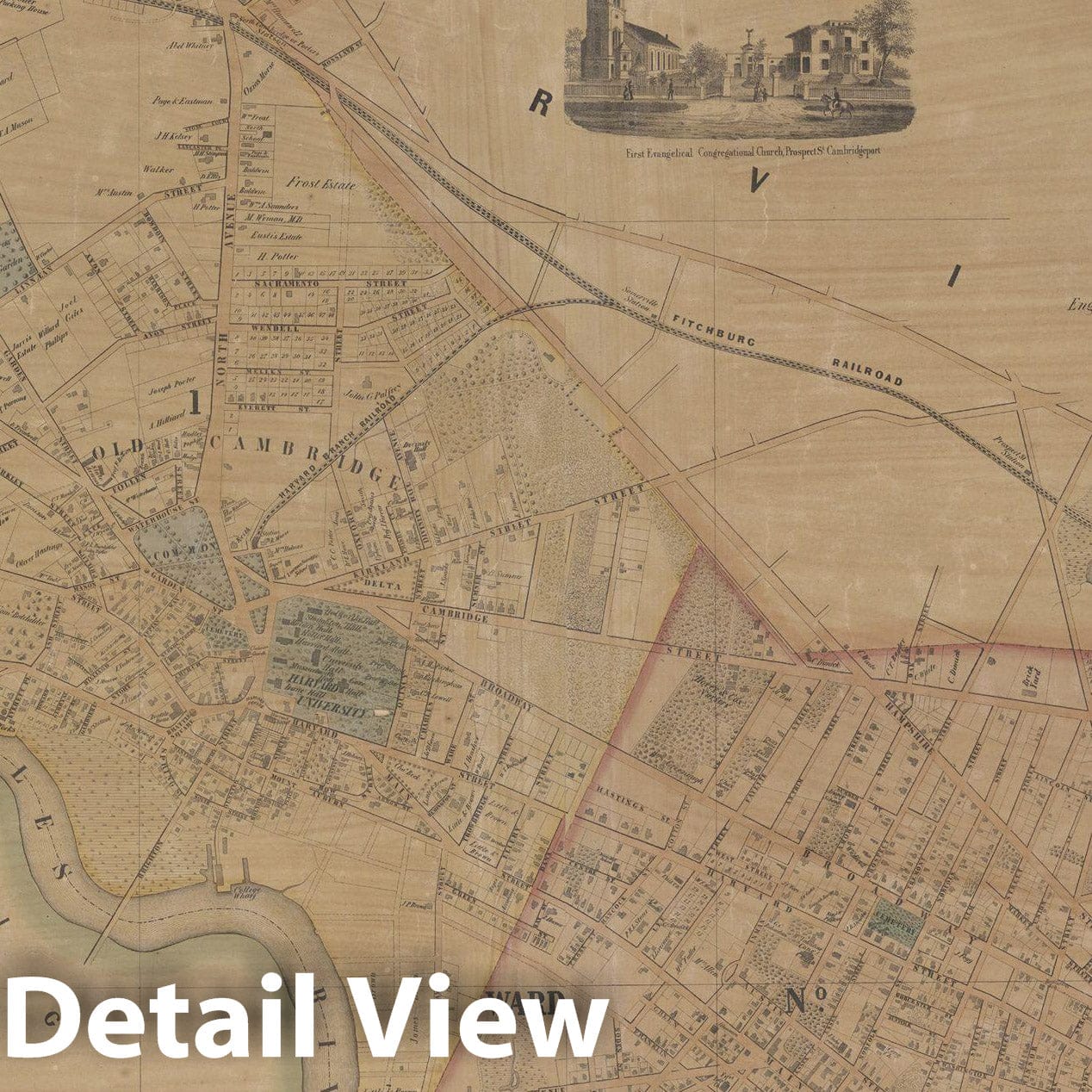 Historic Map : Cambridge 1854 , Vintage Wall Art