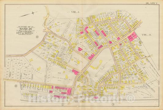 Historic Map : Atlas City of Boston, Vol. 5, Dorchester, Dorchester 1889 Plate 001 , Vintage Wall Art