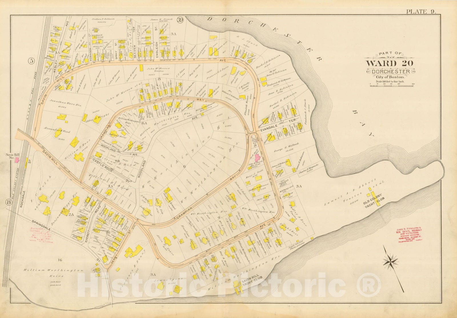 Historic Map : Atlas City of Boston, Vol. 5, Dorchester, Dorchester 1898 Plate 009 , Vintage Wall Art
