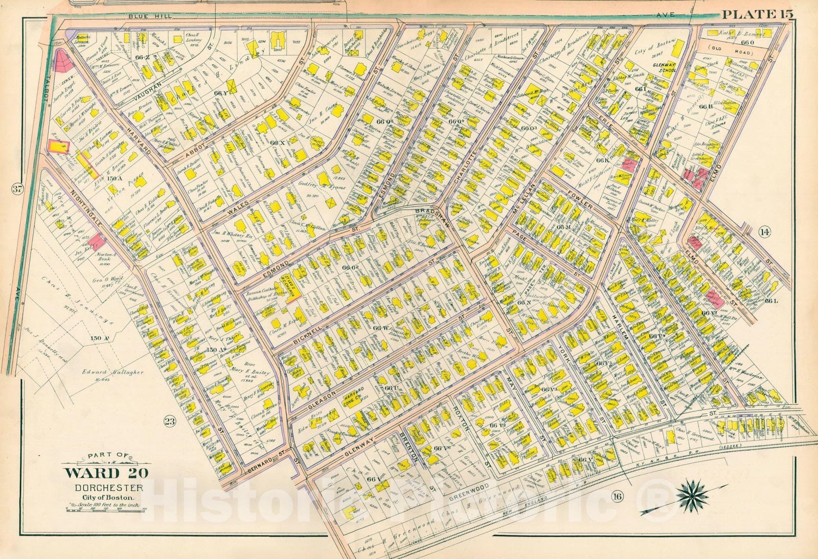 Historic Map : Atlas City of Boston, Vol. 5, Dorchester, 4th Ed., Dorchester 1904 Plate 015 , Vintage Wall Art