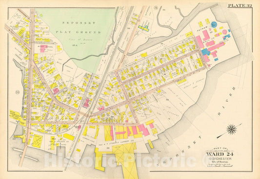 Historic Map : Atlas City of Boston, Vol. 5, Dorchester, 4th Ed., Dorchester 1904 Plate 032 , Vintage Wall Art