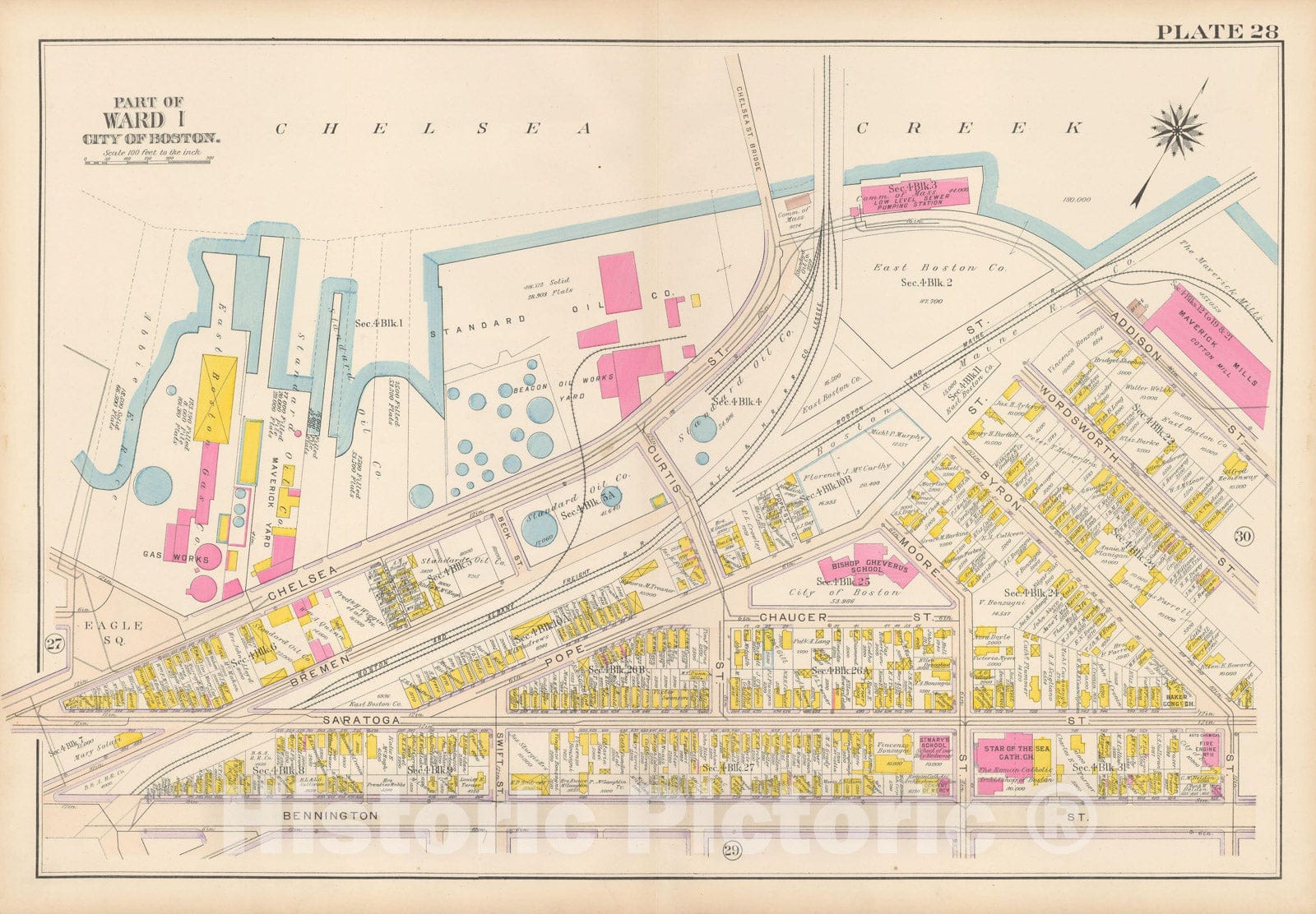 Historic Map : Atlas City of Boston: Charlestown and East Boston, East Boston 1912 Plate 028 , Vintage Wall Art