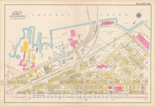 Historic Map : Atlas City of Boston: Charlestown and East Boston, East Boston 1912 Plate 028 , Vintage Wall Art