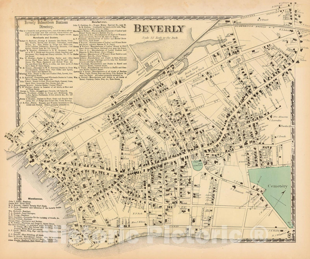 Historic Map : Atlas of Essex County Massachusetts, Beverly 1872 , Vintage Wall Art