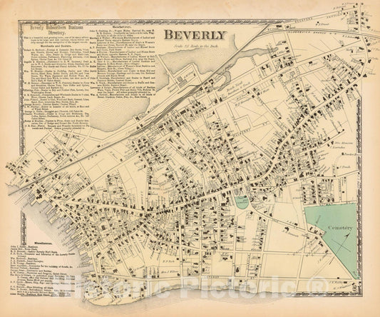 Historic Map : Atlas of Essex County Massachusetts, Beverly 1872 , Vintage Wall Art