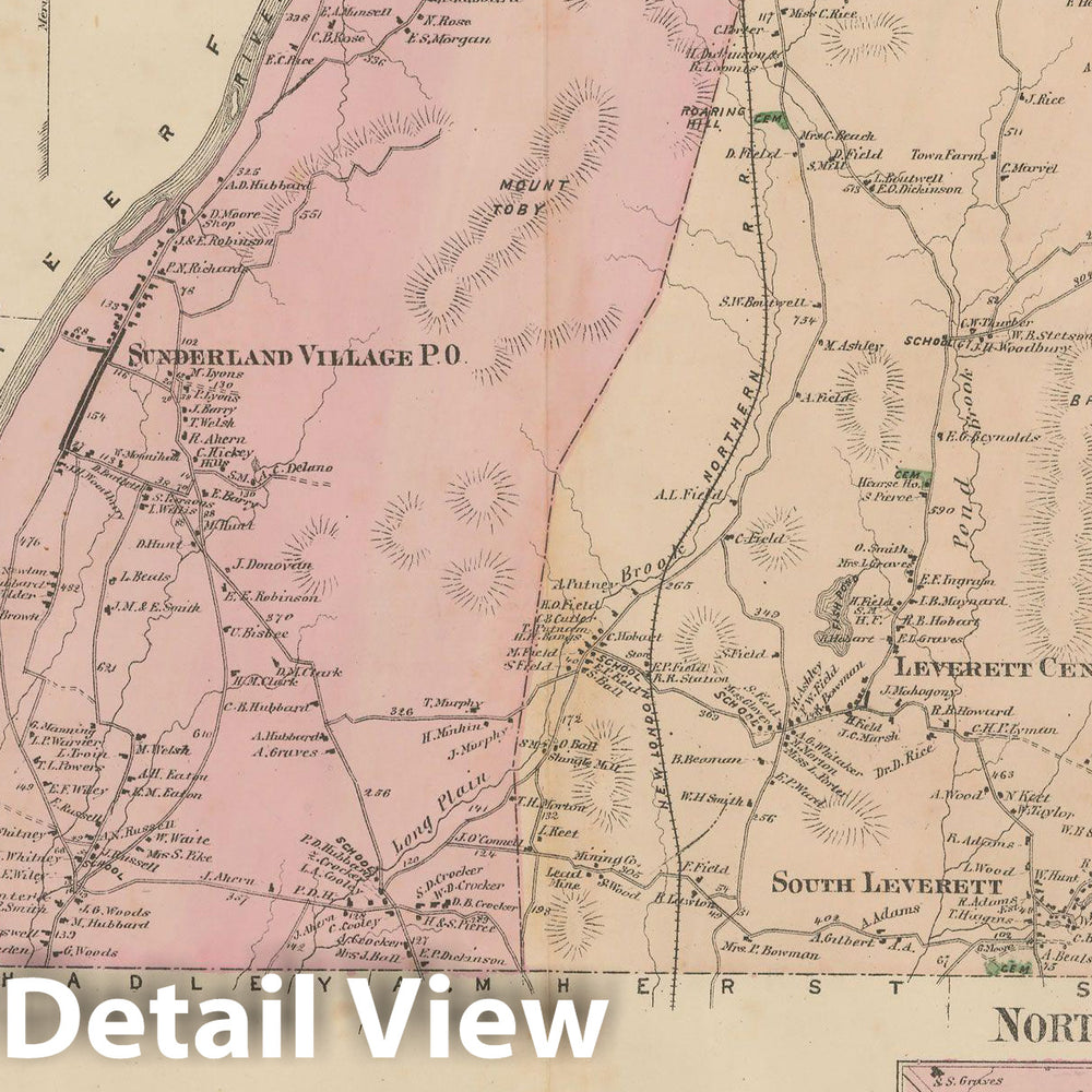 Historic Map : Atlas of Franklin Co. Massachusetts, Leverett & Sunderland 1871 , Vintage Wall Art