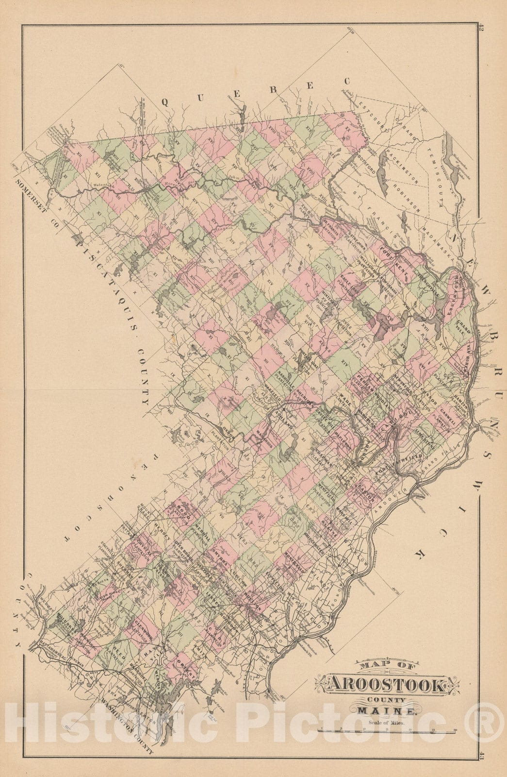 Historic Map : Atlas of Maine, Aroostook 1885 , Vintage Wall Art