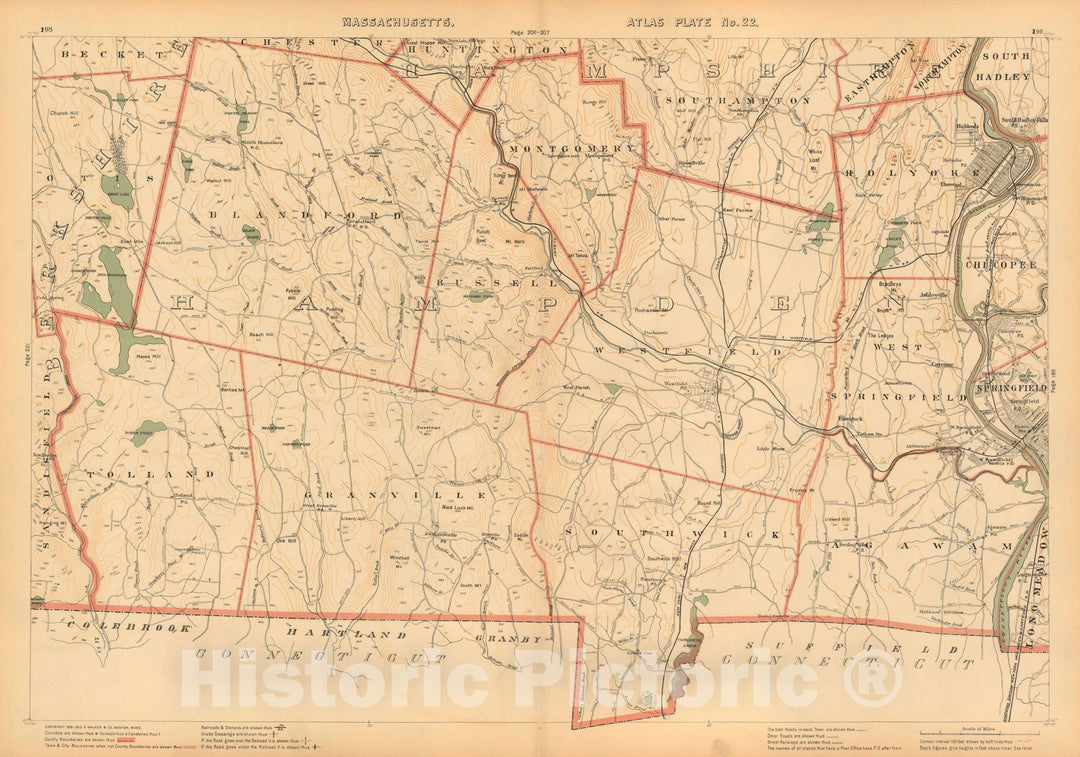 Historic Map : Atlas of Massachusetts, Agawam & Blandford & Granville & Holyoke & Russell & Southwick & Westfield 1891 Plate 022 , Vintage Wall Art
