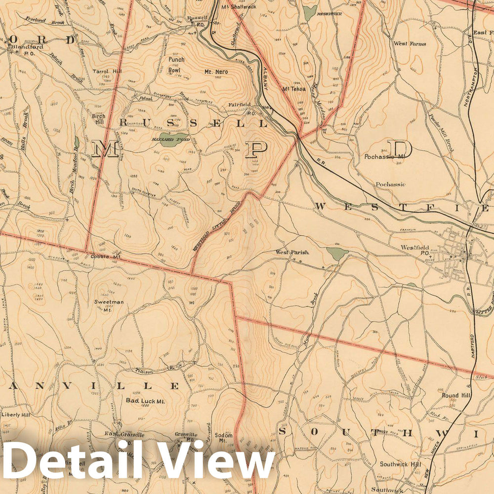 Historic Map : Atlas of Massachusetts, Agawam & Blandford & Granville & Holyoke & Russell & Southwick & Westfield 1891 Plate 022 , Vintage Wall Art