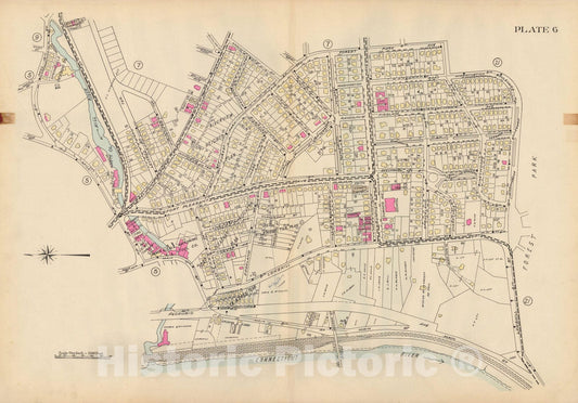 Historic Map : Atlas City of Springfield and the Town of Longmeadow 1920 Plate 006 , Vintage Wall Art