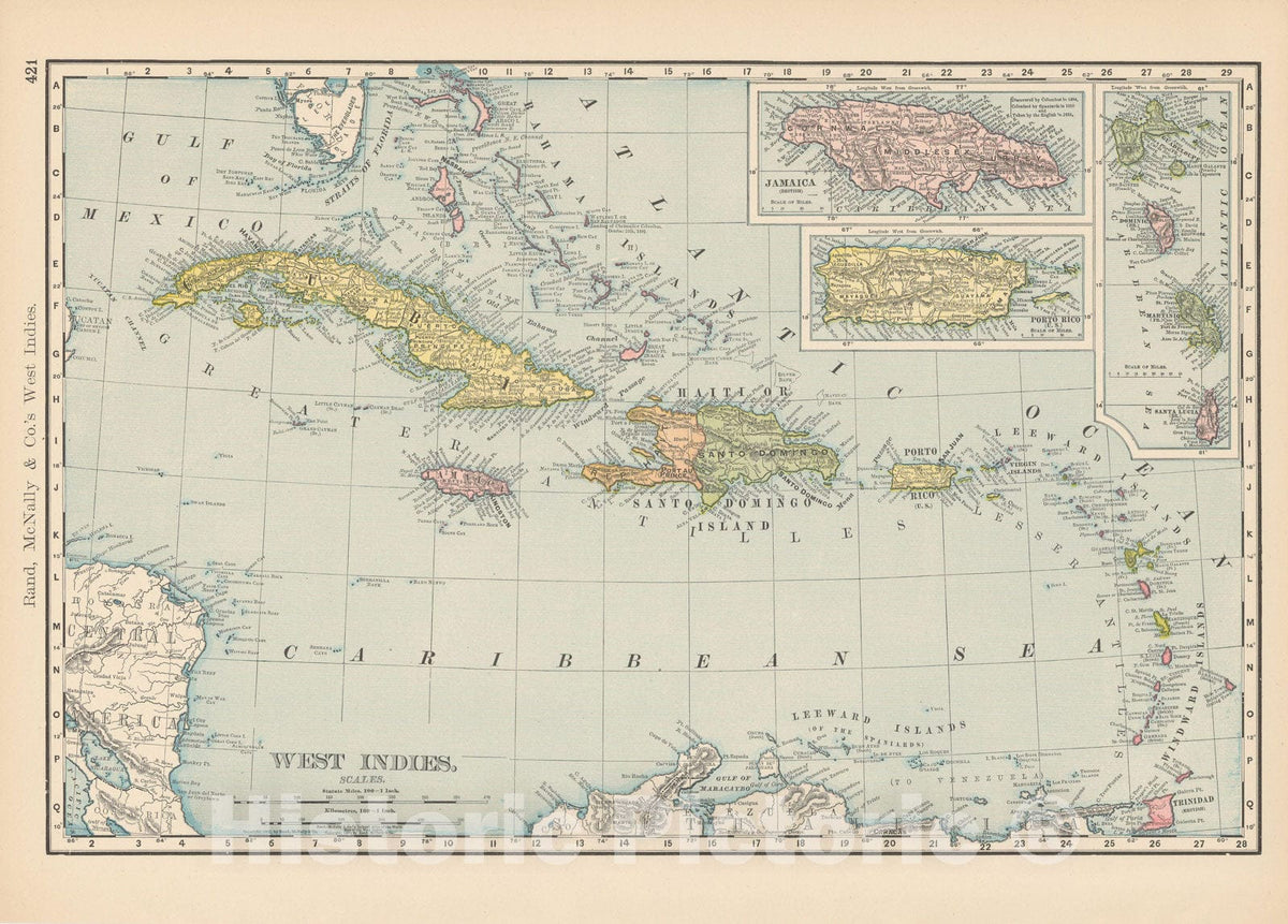 Historic Map : West Indies 1903 , Rand McNally Business Atlas , Vintage Wall Art