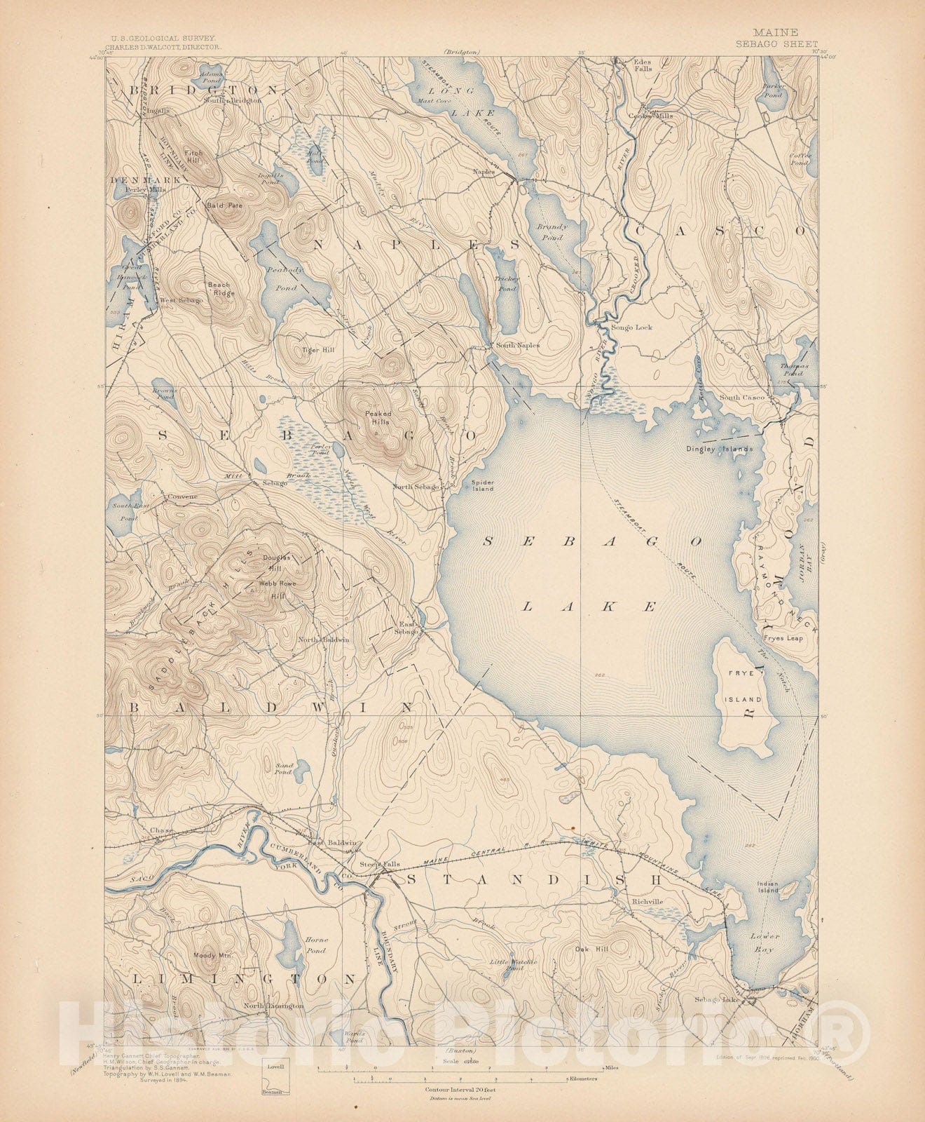 Historic Map : Atlas of Maine 1905, Baldwin & Naples & Sebago 1905 Topographic Map , Vintage Wall Art