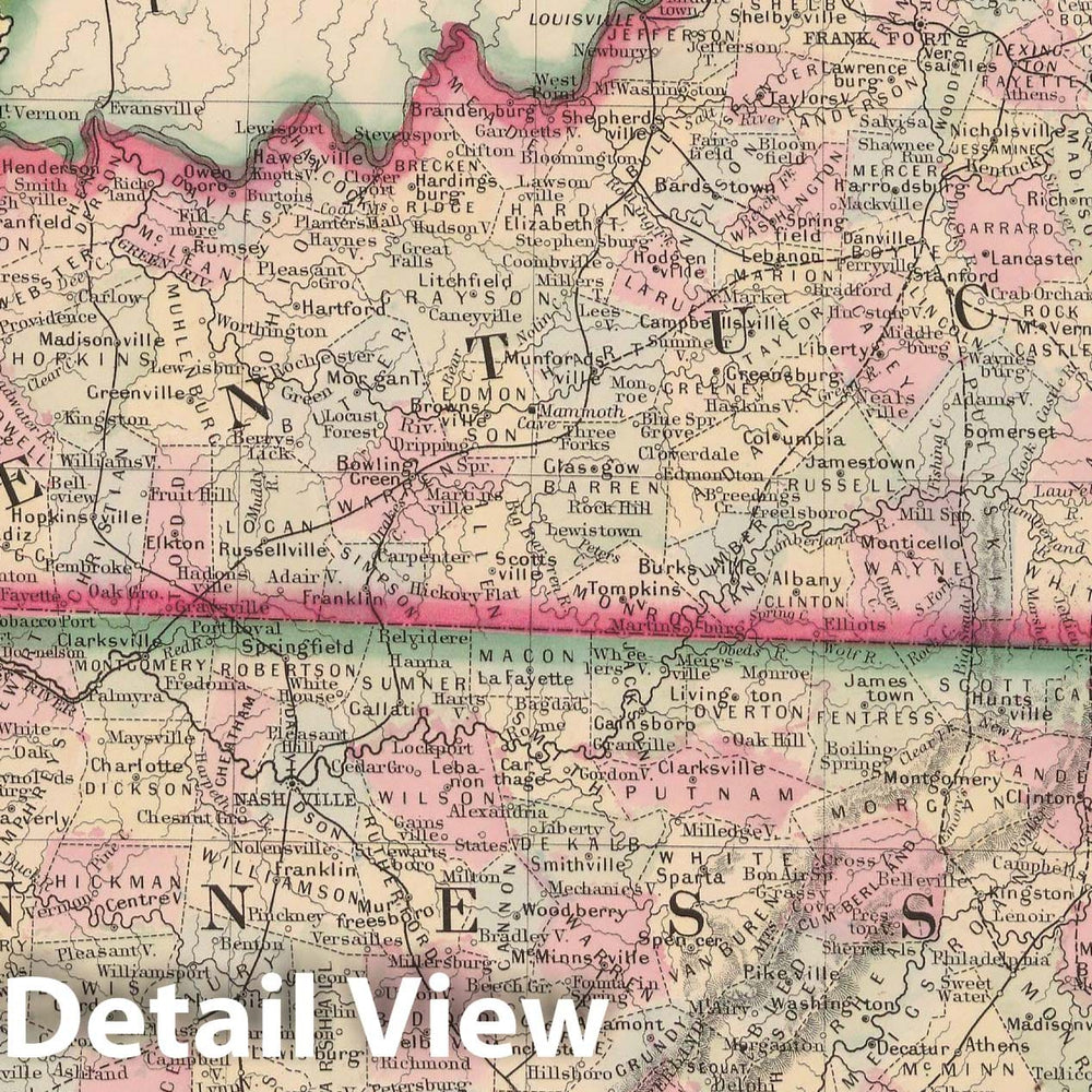 Historic Map : Kentucky & Tennessee 1864 , New General (World) Atlas , Vintage Wall Art