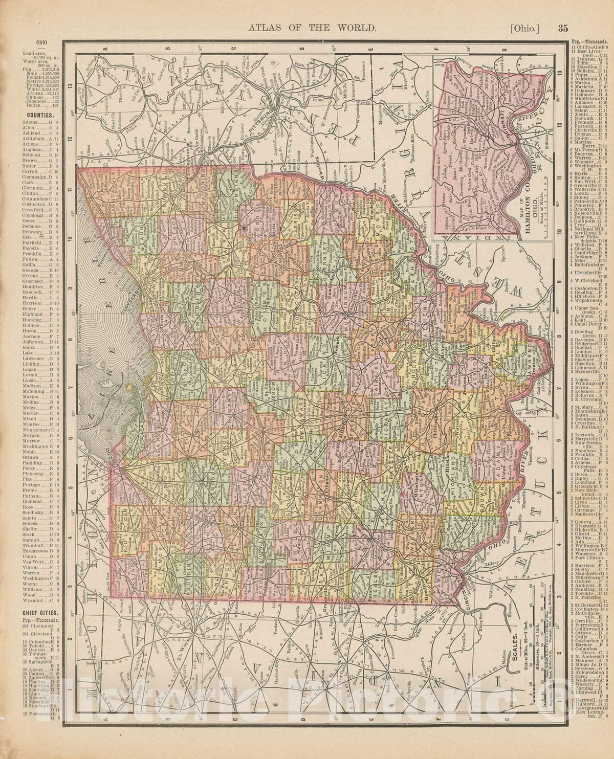 Historic Map : Ohio 1900 , Universal Atlas World , Vintage Wall Art