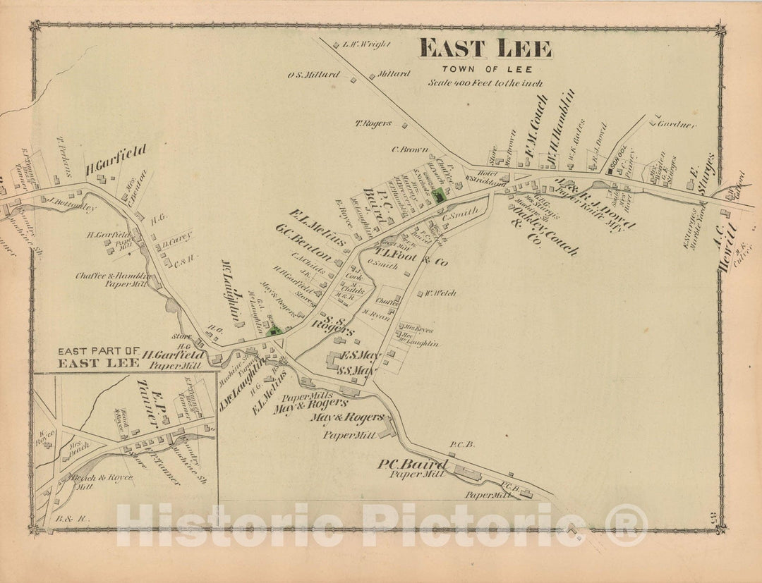 Historic Map : County Atlas of Berkshire County, Lee 1876 , Vintage Wall Art