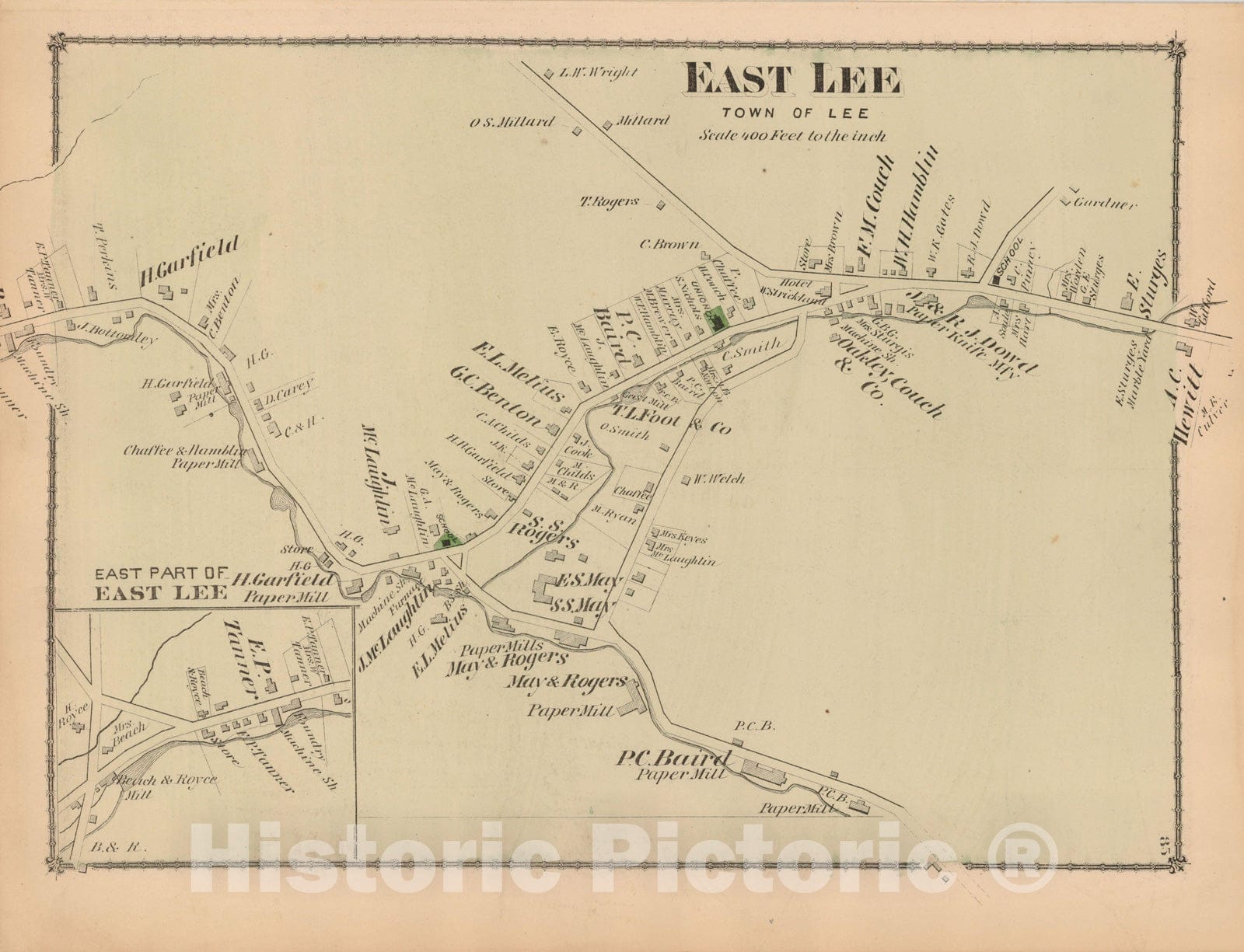Historic Map : County Atlas of Berkshire County, Lee 1876 , Vintage Wall Art
