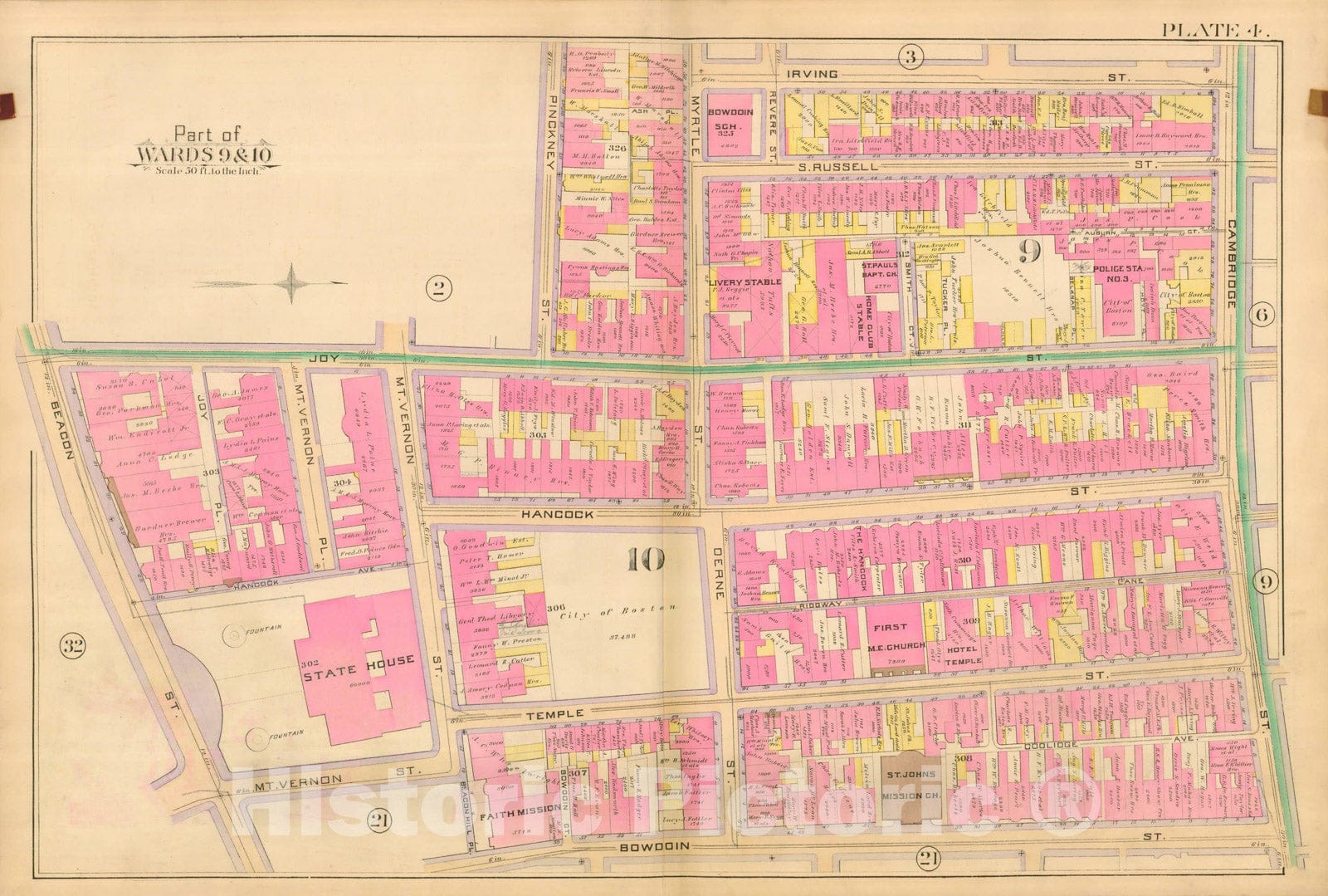 Historic Map : Atlas City of Boston, City Proper, Vol. I, Boston 1888 Plate 004 , Vintage Wall Art