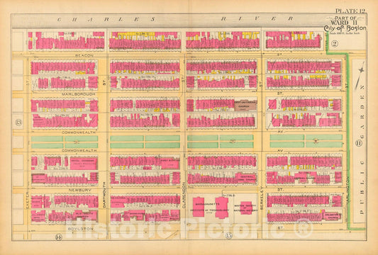 Historic Map : Atlas City of Boston, City Proper and Roxbury, Boston 1890 Plate 012 , Vintage Wall Art