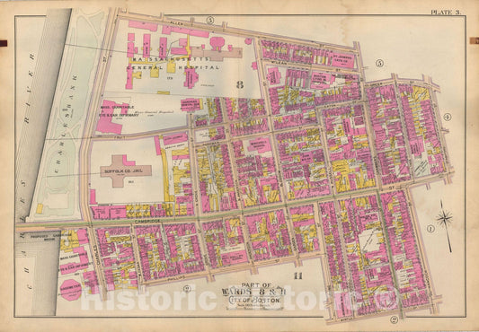 Historic Map : Atlas of Boston Proper, 1898 Plate 003 , Vintage Wall Art