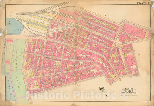 Historic Map : Atlas City of Boston, Boston 1912 Plate 005 , Vintage Wall Art