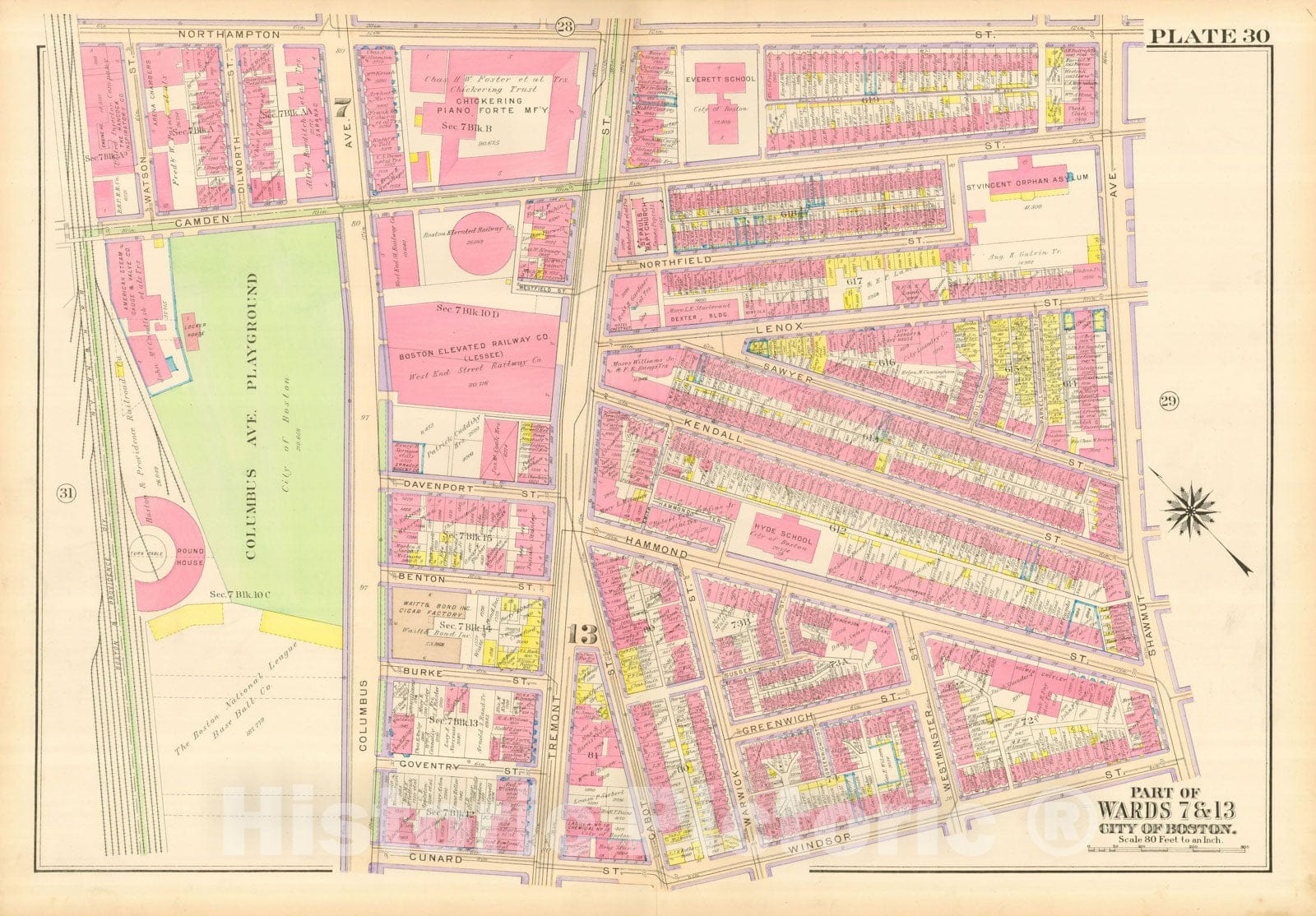 Historic Map : Atlas City of Boston, Boston Proper and Back Bay, Boston 1917 Plate 030 , Vintage Wall Art