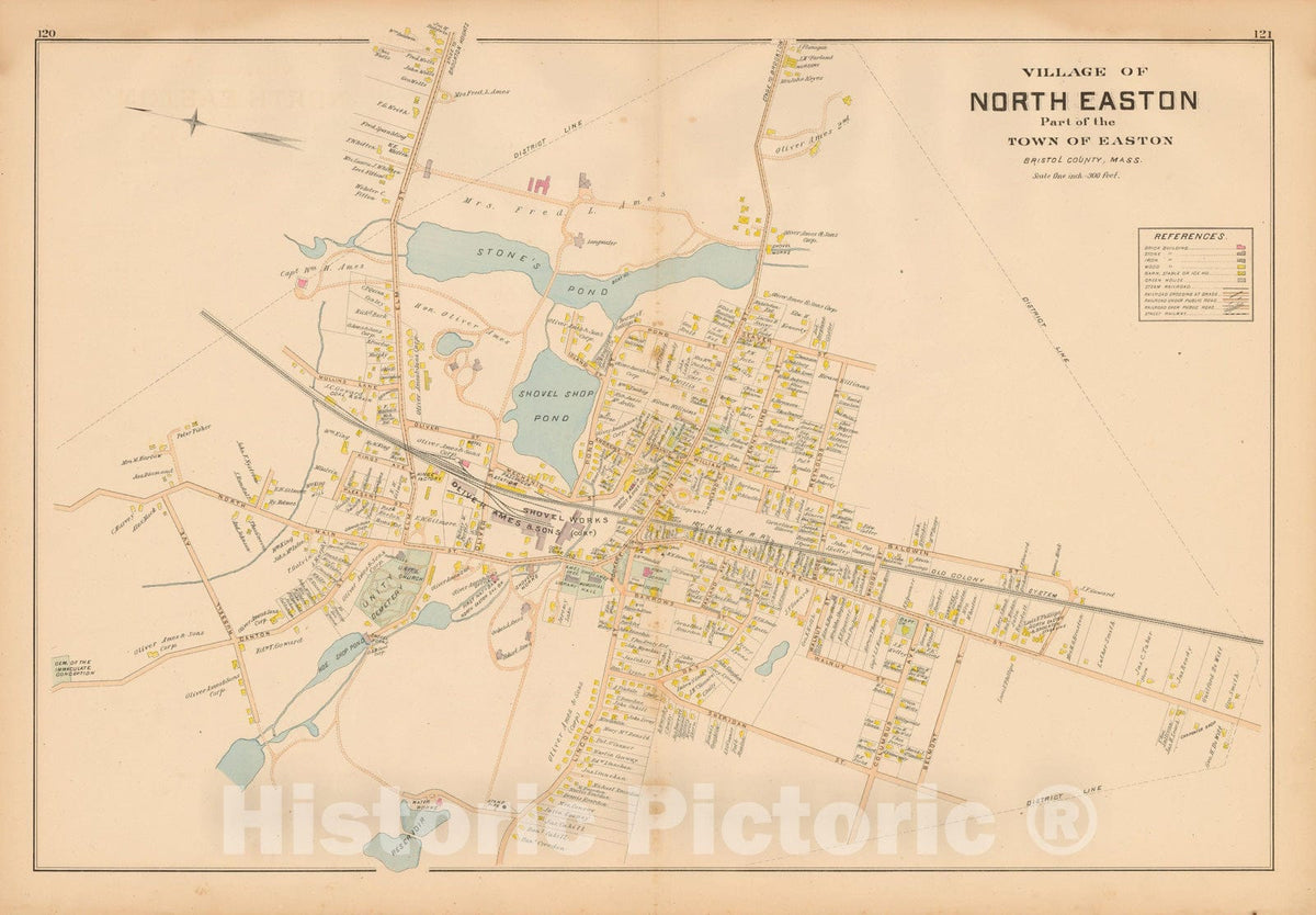 Historic Map : New Topographical Atlas of Surveys Bristol County Massachusetts, Easton 1895 , v2, Vintage Wall Art