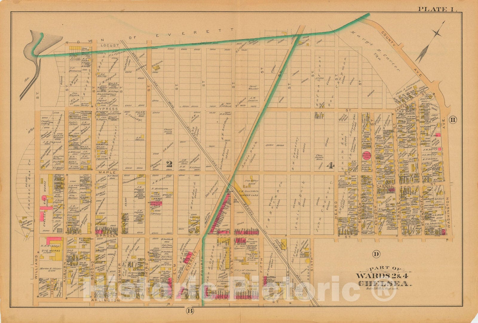 Historic Map : Atlas City of Chelsea and the Towns of Revere and Winthrop 1886 Plate I , Vintage Wall Art
