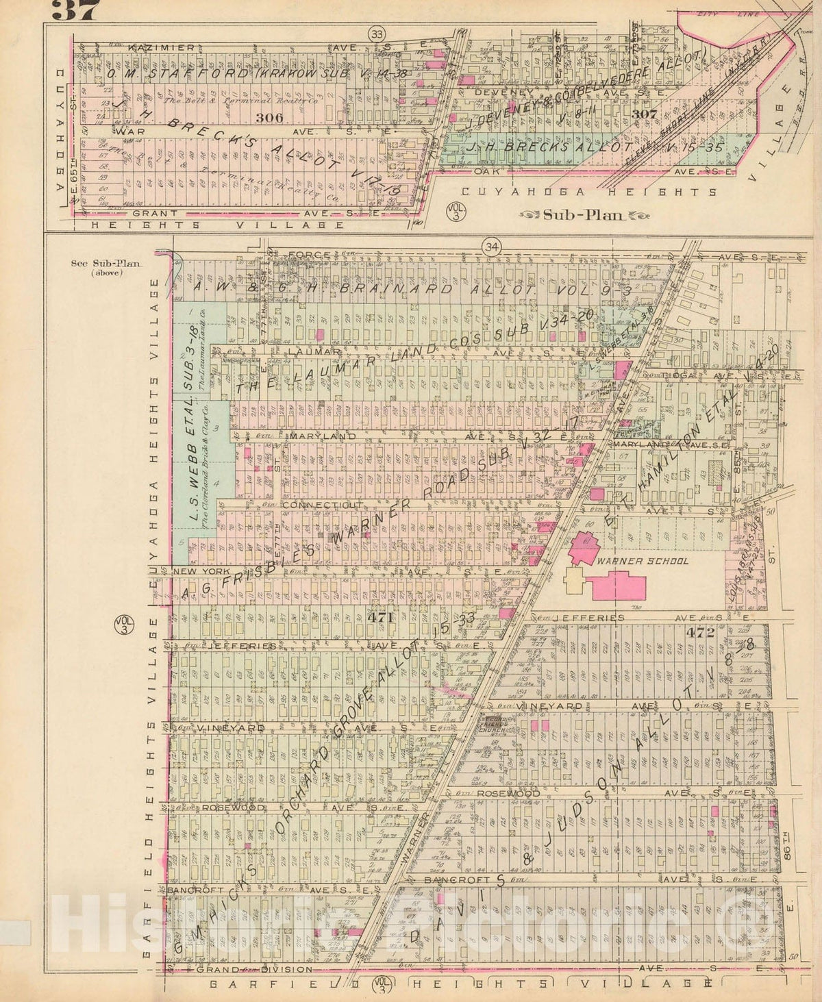 Historic Map : Atlas City of Cleveland, Vol. Four, Cleveland 1922 37L , Vintage Wall Art