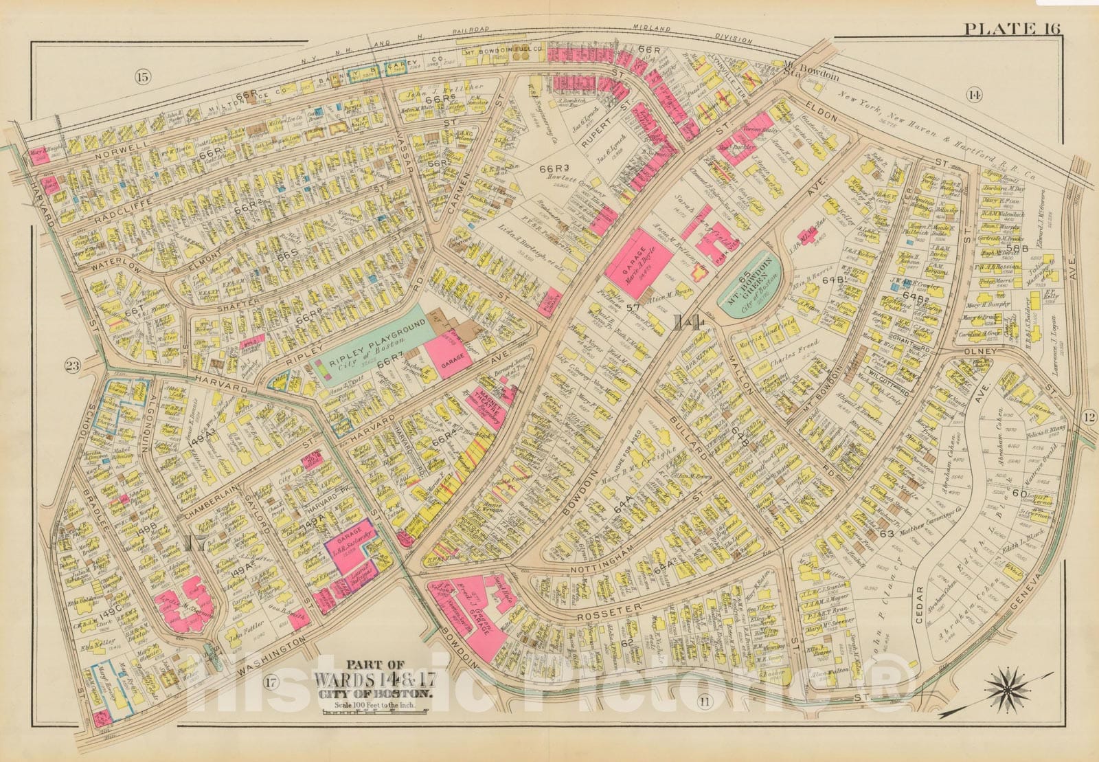 Historic Map : Atlas City of Boston, Dorchester, Dorchester 1933 Plate 016 , Vintage Wall Art