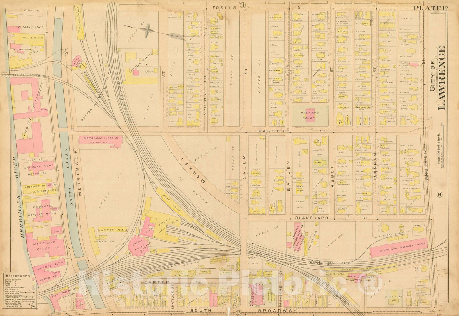 Historic Map : Atlas City of Lawrence and the Towns of Methuen, Andover and North Andover 1896 Plate 012 , Vintage Wall Art