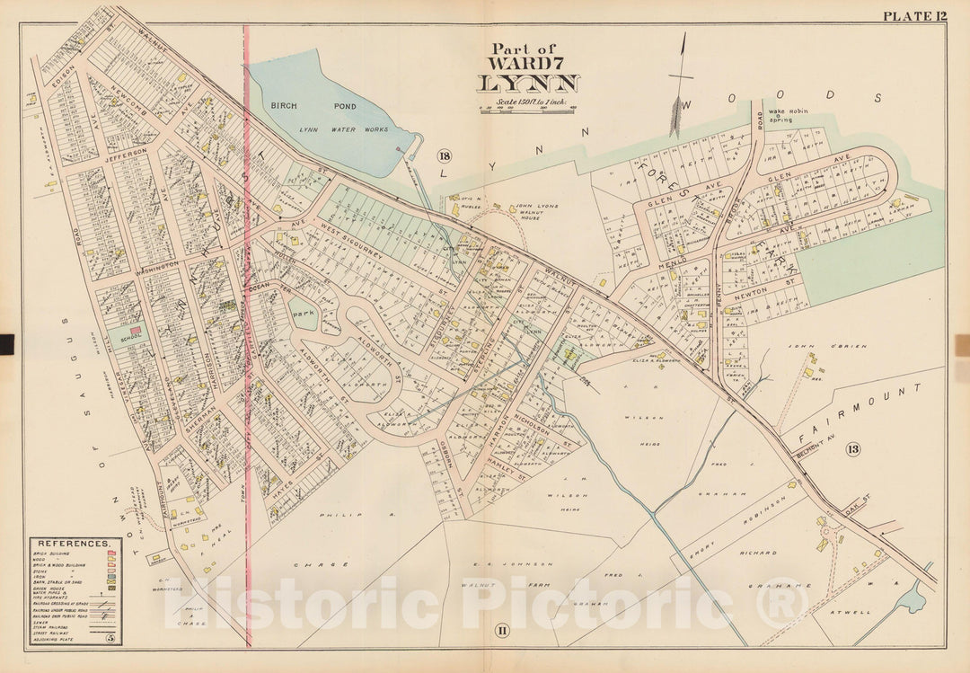Historic Map : Atlas of Lynn, Swampscott and Saugus, Lynn 1905 Plate 012 , Vintage Wall Art