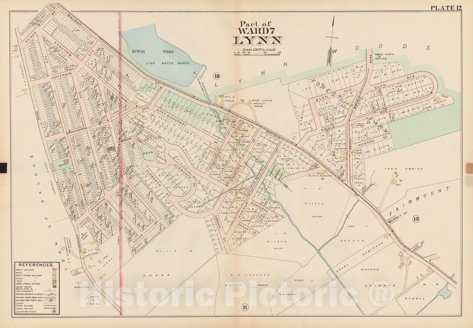 Historic Map : Atlas of Lynn, Swampscott and Saugus, Lynn 1905 Plate 012 , Vintage Wall Art
