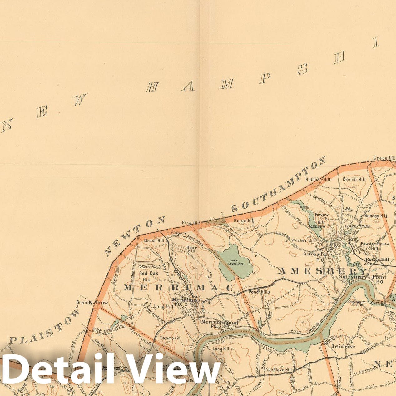 Historic Map : Atlas of Massachusetts, Northern Essex County 1904 , Vintage Wall Art