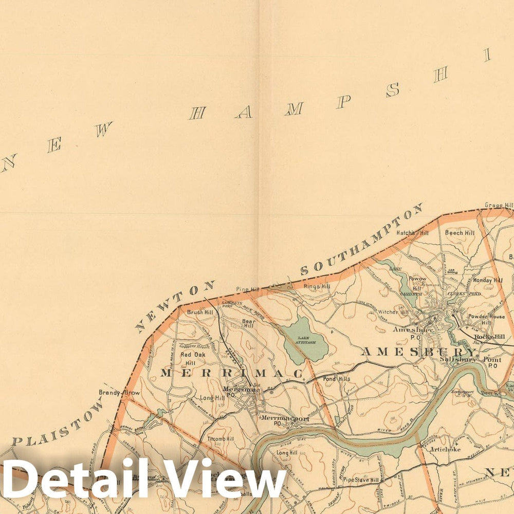Historic Map : Atlas of Massachusetts, Northern Essex County 1904 , Vintage Wall Art