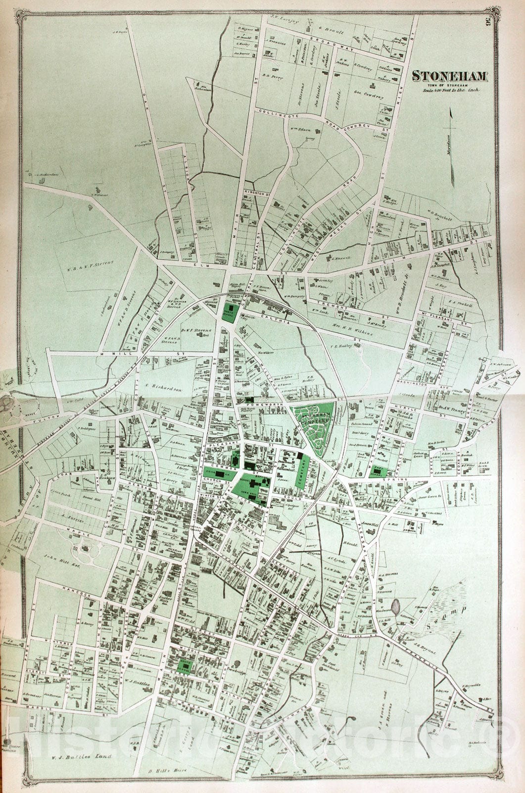 Historic Map : County Atlas of Middlesex Massachusetts, Stoneham 1875 , Vintage Wall Art