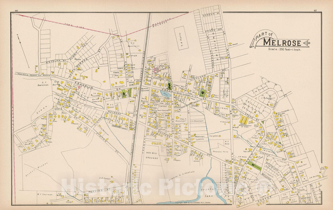 Historic Map : Atlas of Middlesex County, Massachusetts, Melrose 1889 , v2, Vintage Wall Art