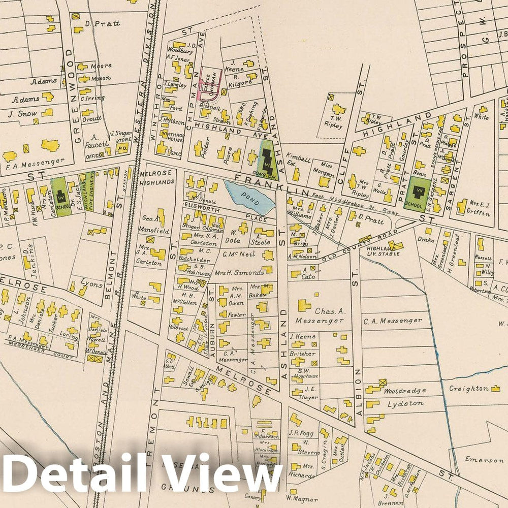 Historic Map : Atlas of Middlesex County, Massachusetts, Melrose 1889 , v2, Vintage Wall Art