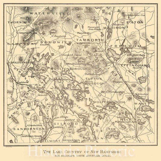 Historic Map : Lake Winnipesaukee & White Mountain Region 1888 , Vintage Wall Art