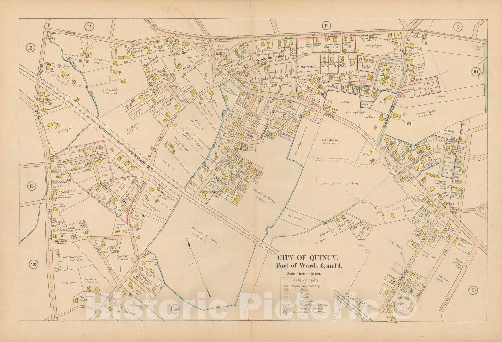Historic Map : Atlas City of Quincy, Norfolk County, Mass., Quincy 1897 Plate 011 , Vintage Wall Art