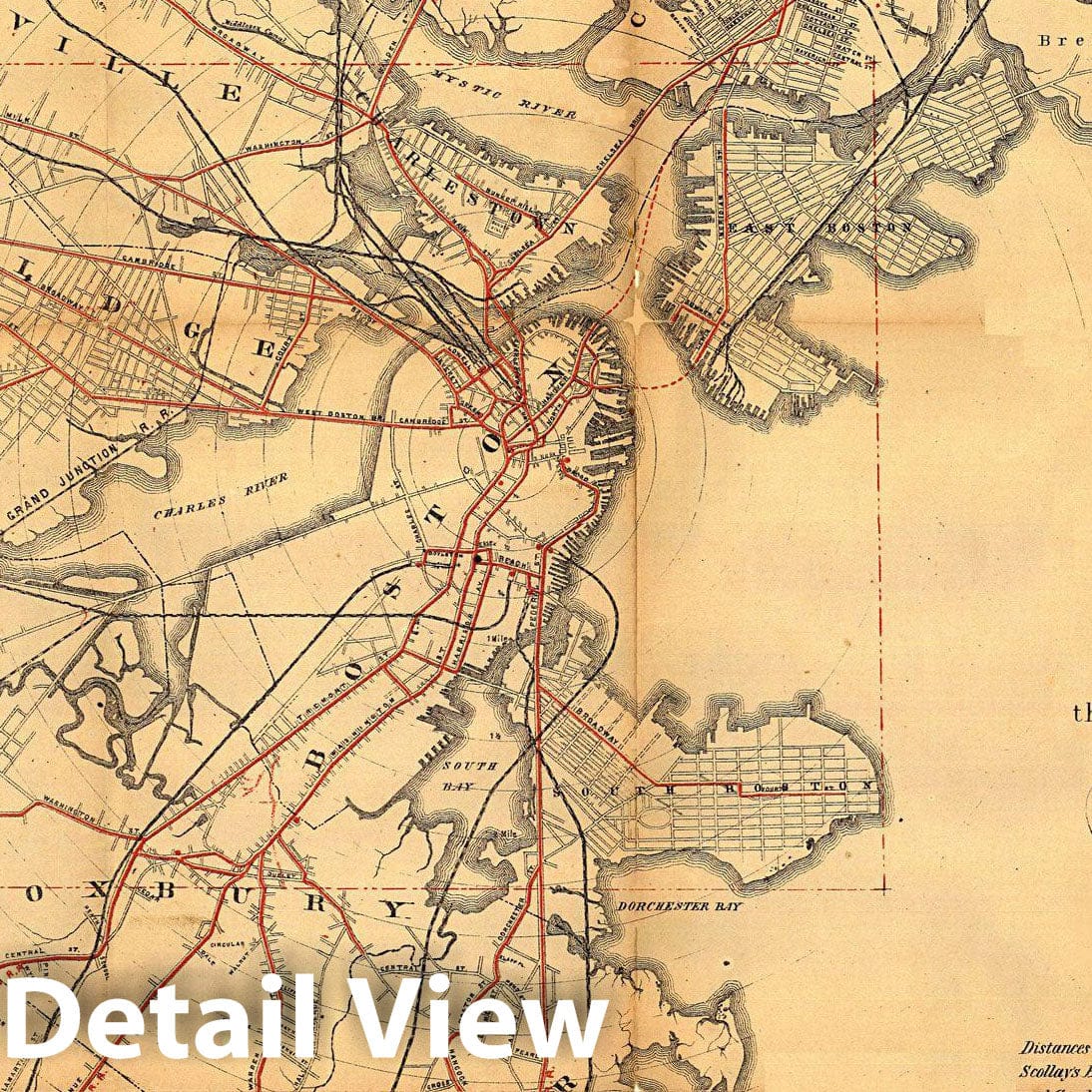 Historic Map : Boston Rail Road Map 1865 , Vintage Wall Art