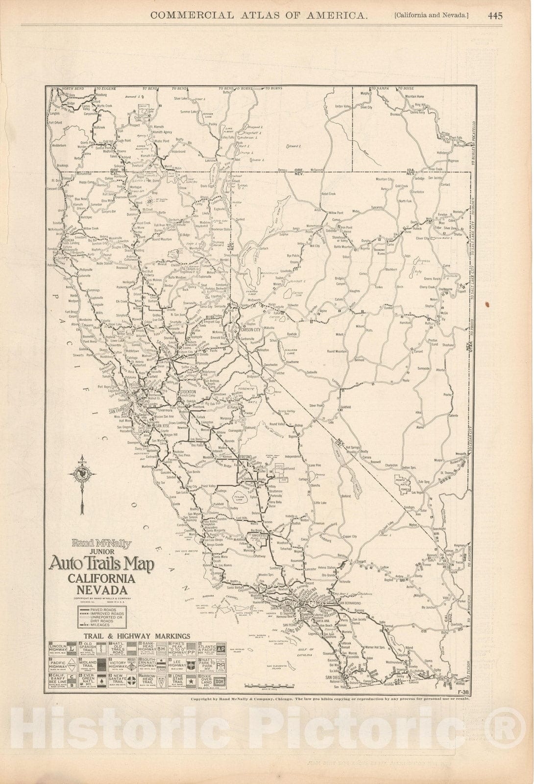 Historic Map : California & Nevada 1925 , Vintage Wall Art