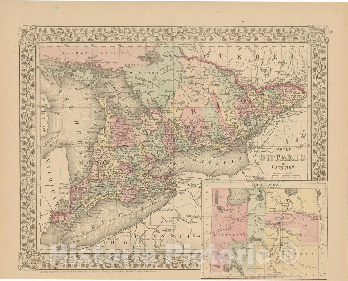 Historic Map : Ontario 1882 , Mitchell's New General Atlas , Vintage Wall Art