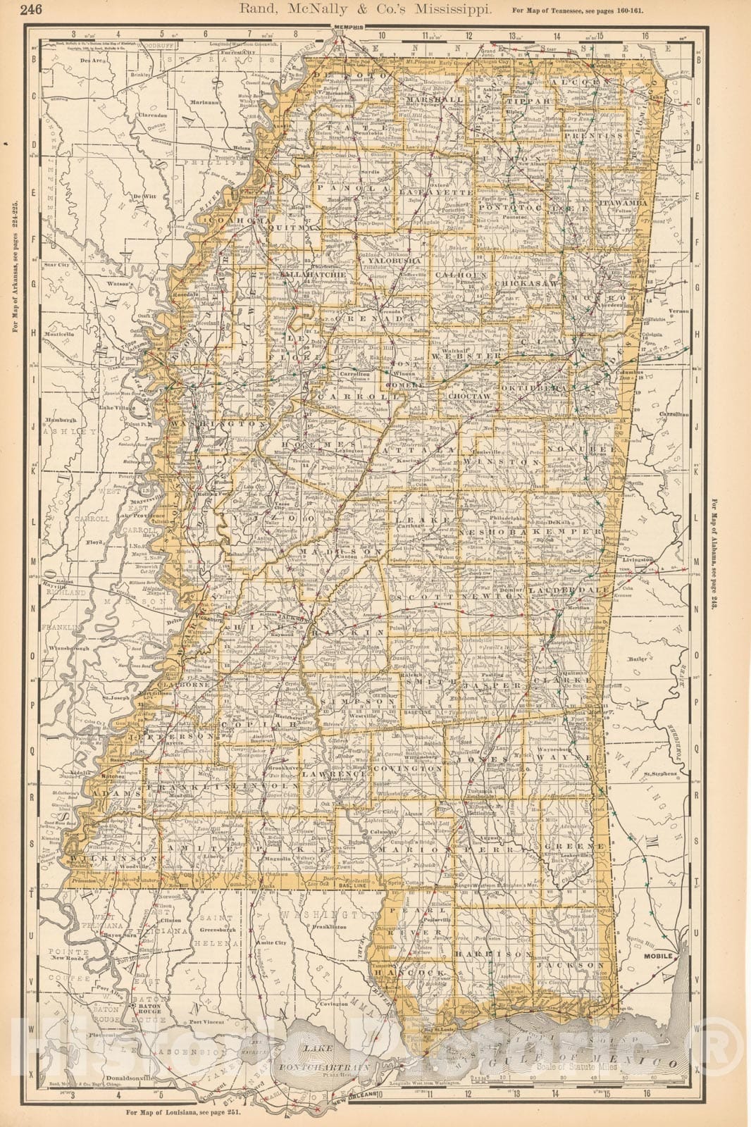 Historic Map : Mississippi 1892 , Rand McNally's Atlas World , Vintage Wall Art