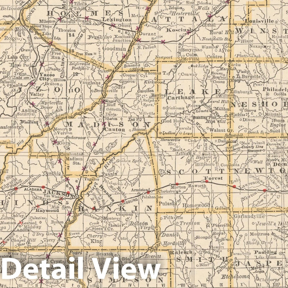 Historic Map : Mississippi 1892 , Rand McNally's Atlas World , Vintage Wall Art